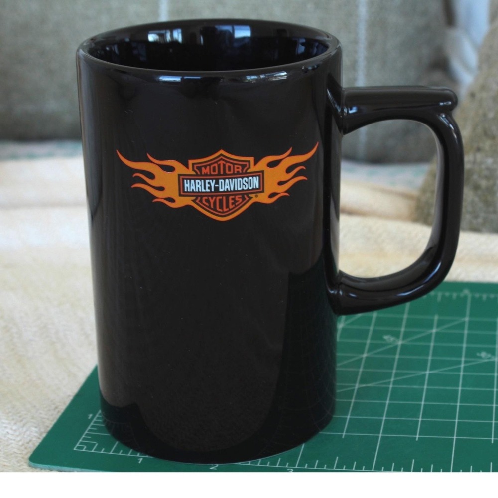 Harley-Davidson Hallmark 2004 Black Flame Logo Tall Ceramic Coffee Mug 5.5in